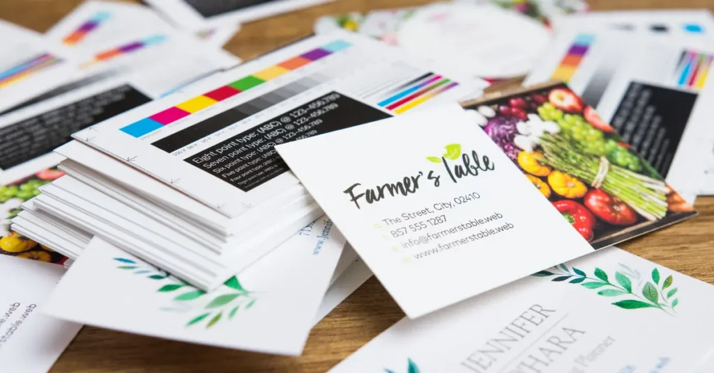 Stacks of business cards on a table