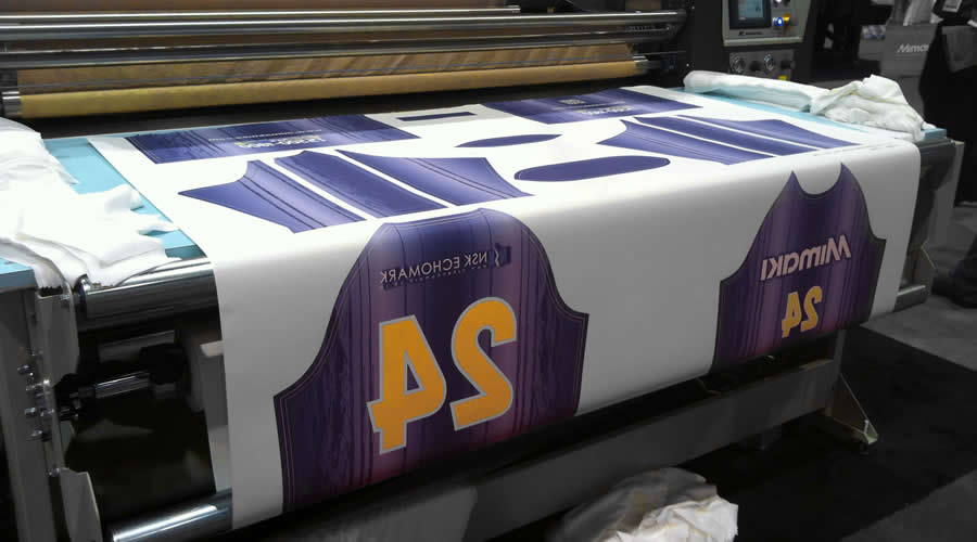 Sublimation transfers of a jersey coming fresh of a printer